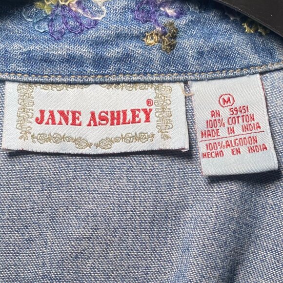 Jane Ashley Womens Embroidered Denim Jacket M Cotton Blue Floral Cottagecore Fai - Picture 3 of 7